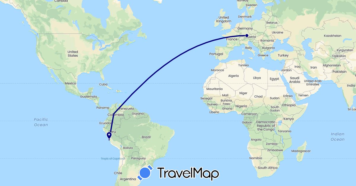 TravelMap itinerary: driving in Colombia, Germany, Peru (Europe, South America)